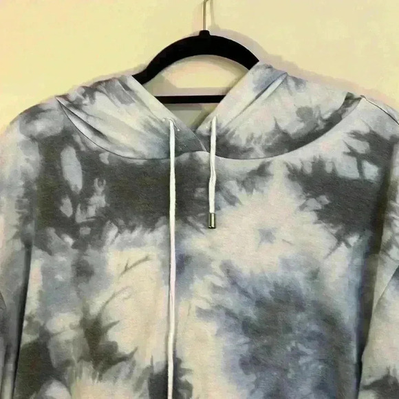 Cyrus Navy and Gray Tie Dye Hooded Drawstring Sweatshirt Hoodie Size L - Picture 2 of 7